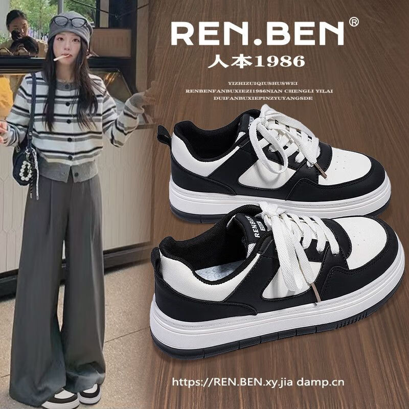 RENBEN 2025 Spring Autumn New Chic Original Black Pink Sneakers Casual Breathable Thick Sole Sports Shoes White Shoes