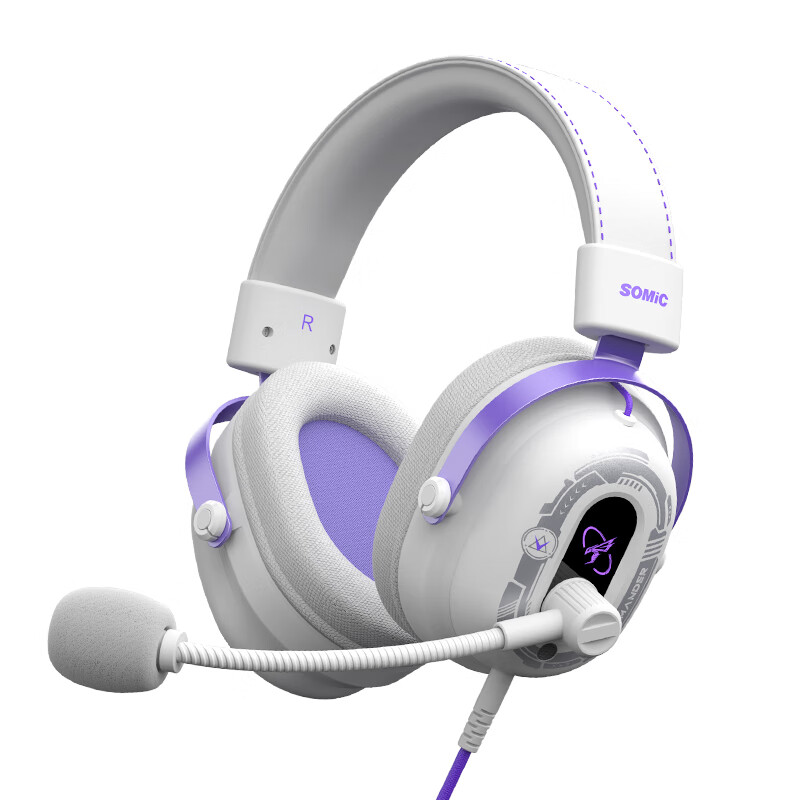 SOMIC G936 PRO+ Mobile Gaming Headset Over-Ear Type-C Earphones for Mobile Games Valorant Peaceful Sound Triangular FPS Positional Audio White Purple