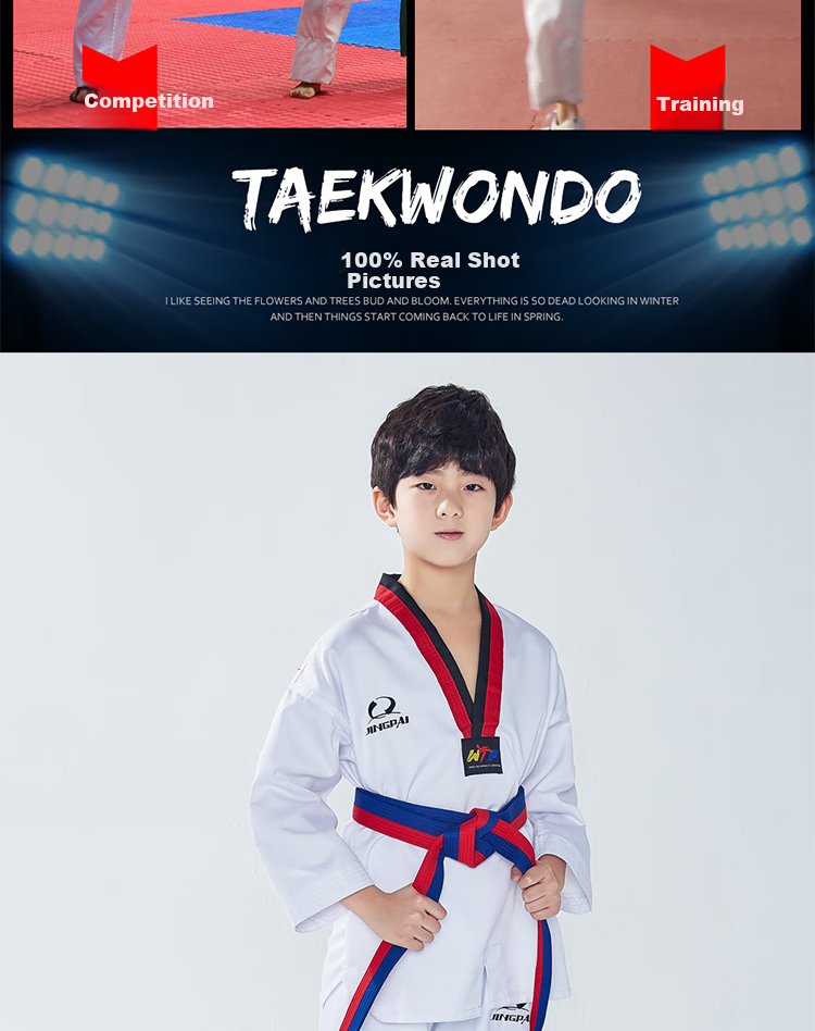 Jingpai Taekwondo Uniform, Pure Cotton Long-Sleeve Children's Taekwondo Suit, Adult Competition Uniform, All-Cotton Taekwondo Clothing, Training Outfit 9