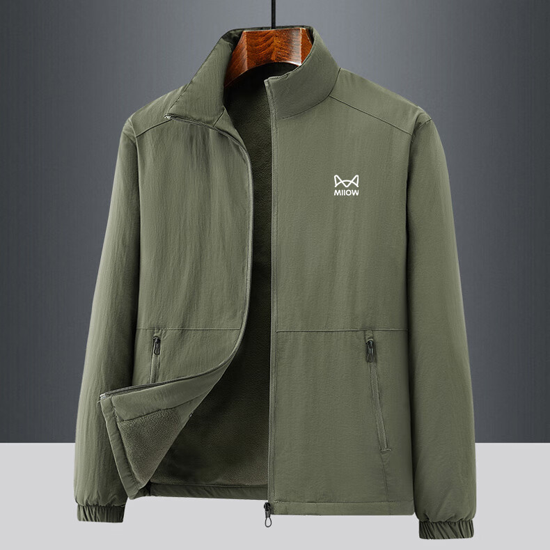 MiiOW Men's Autumn Winter Outdoor Casual Loose Fleece Lined Warm Stand Collar Jacket Black 2XL 1