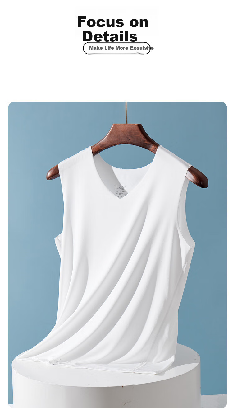 LangSha Men's Tank Top, Ice Silk Summer Thin Sports Underwear, Comfortable Breathable 3A Antibacterial Seamless V-Neck Sleeveless Vest 8