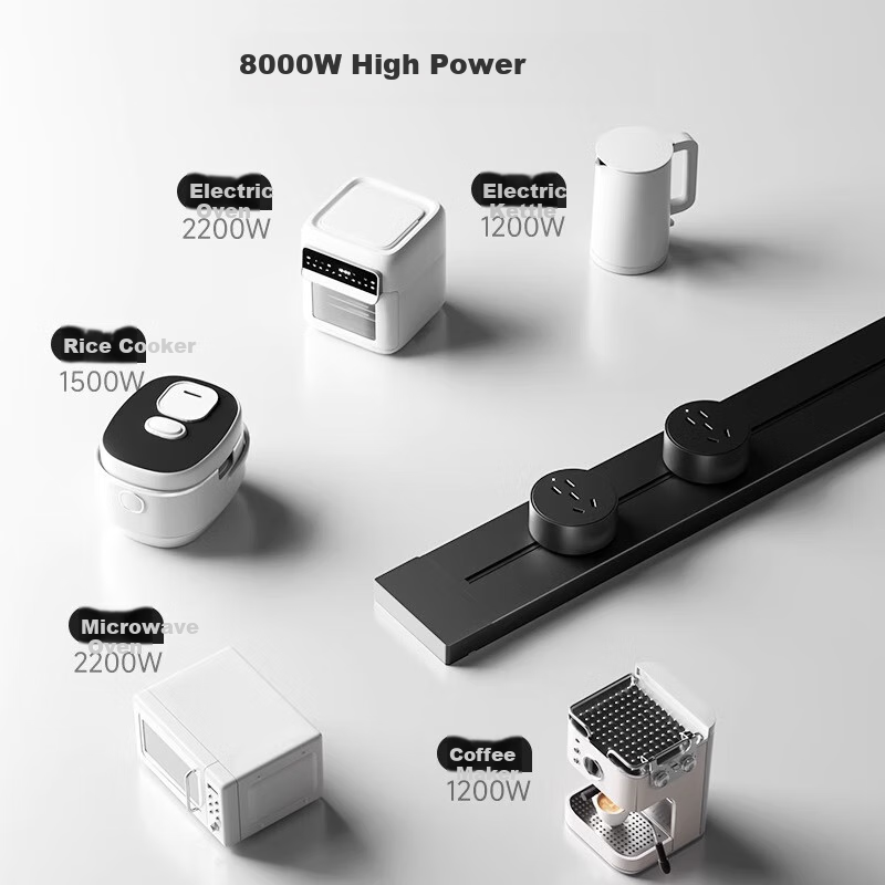 AUX Track Socket, Kitchen Surface-Mounted Power Strip, Sliding Rail Socket, Power Outlet Switch Socket, C6 Single Point 80cm Track + 5 White Five-Hole Sockets