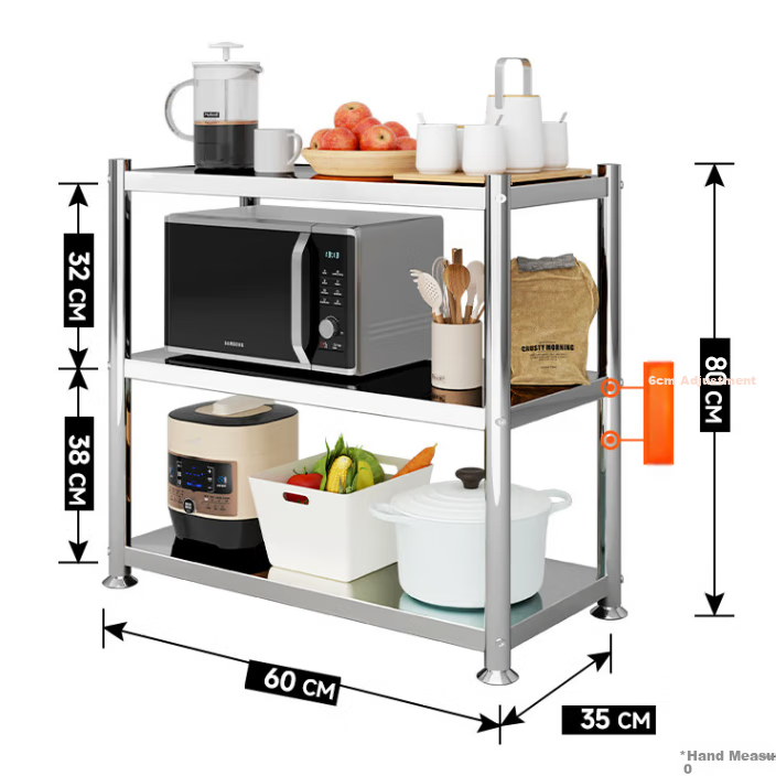 Wenna Kitchen Storage Rack Floor-Standing, Thickened Stainless Steel Storage Shelf, Microwave Oven Stand, Oven Rack B3608