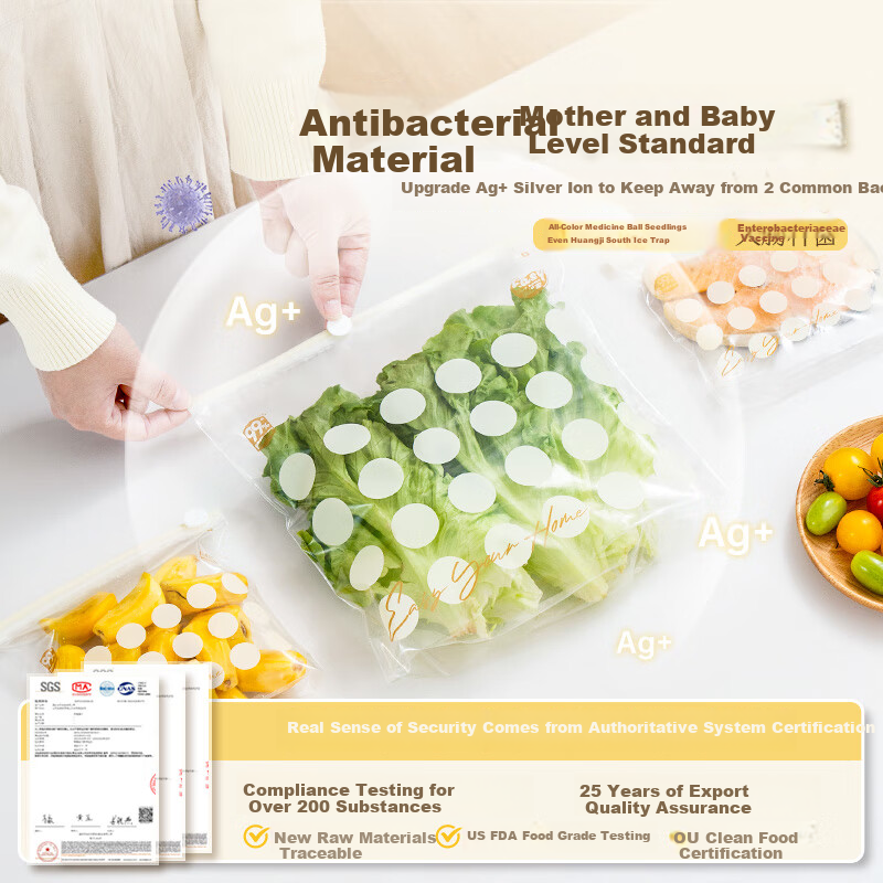 Easy Your Home Food Antibacterial Storage Bags with Zipper, Thickened Refrigerator Organizer Bags, Reusable Portion Bags, Small Size, 20 Pieces
