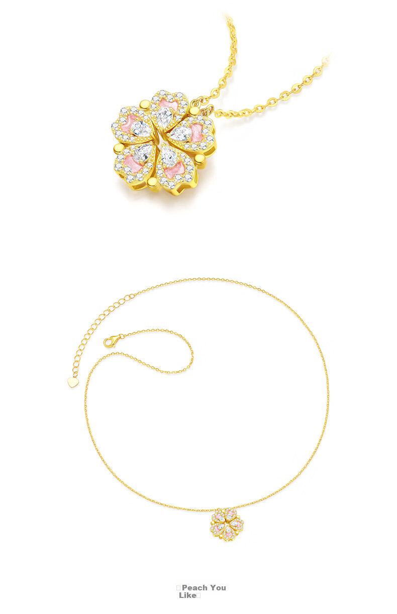 CHOW TAI SENG Peach Blossom Silver Necklace for Women, 2026 New Light Luxury High-End Heart Pendant Birthday Gift for Girlfriend Or Best Friend 3