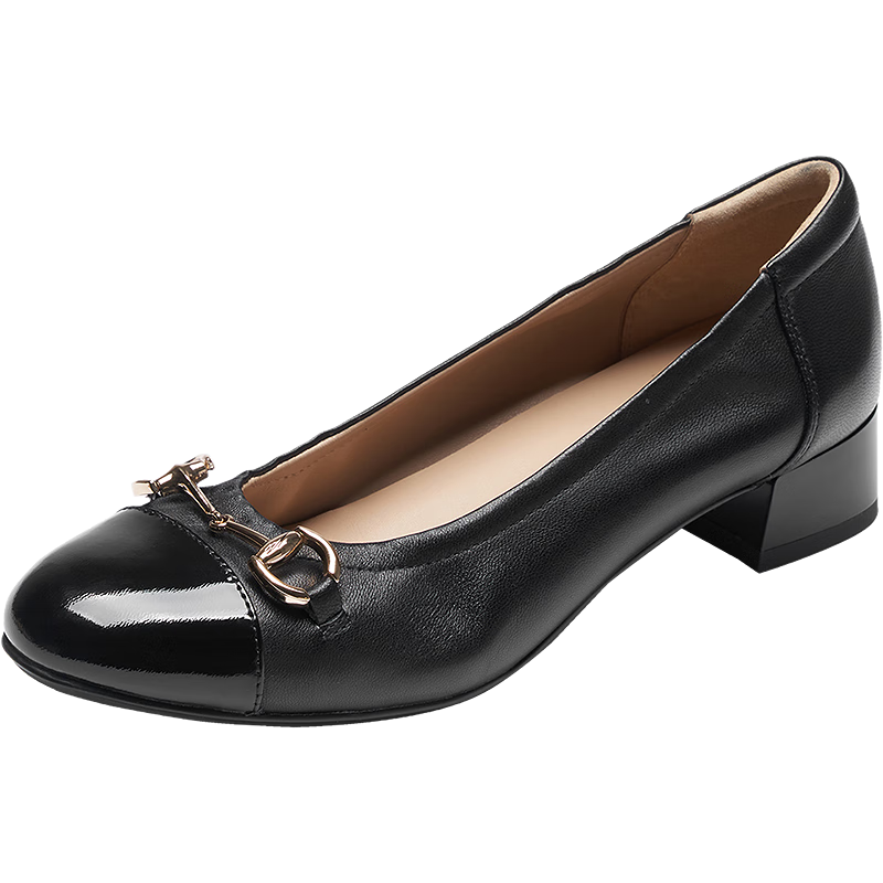 Le Saunda 2026 Spring New Fashion Commuter Chunky Heel Genuine Leather Women's Pumps 6T37001 Diva Black BKK 37