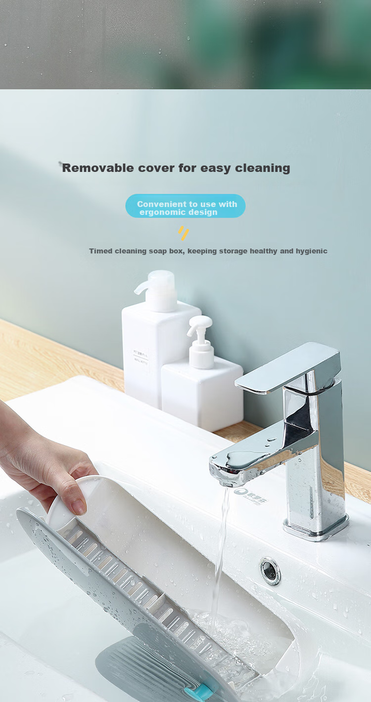 Ecoco Wall-Mounted Soap Dish with Flip Lid, No Drilling Required, ABS Material, Bathroom Storage Rack with Drainage, High-End Black Desig 10