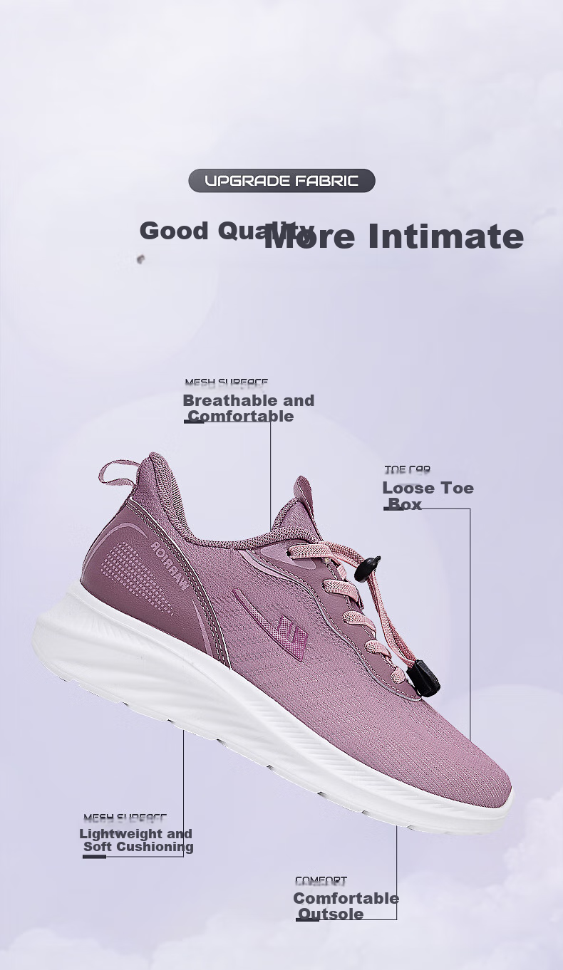 Huili Official Women's Shoes, Elderly Women's Shoes, 2026 Summer Loose Comfortable Flyknit Shoes, Lightweight Soft-Soled Women's Shoes, Black And Pink, Size 37 3