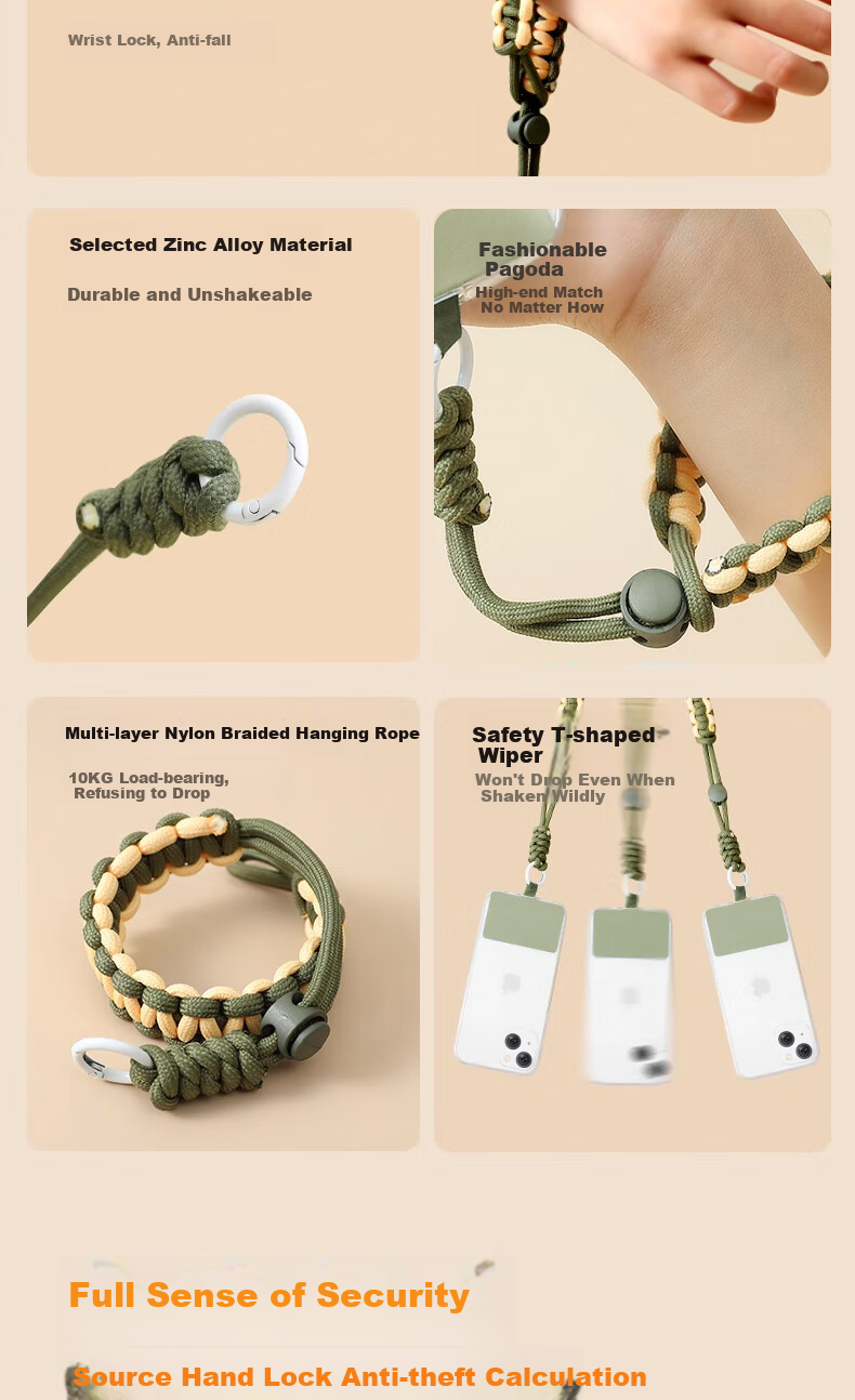 Dipuer Phone Lanyard, Wrist Short Phone Case Lanyard, Anti-Theft Cord, Contrasting Color Handmade Braided Four-Strand Nylon Thickened Anti-Loss Cord, Anti-Loss Chain [Zhuolan Color] 3