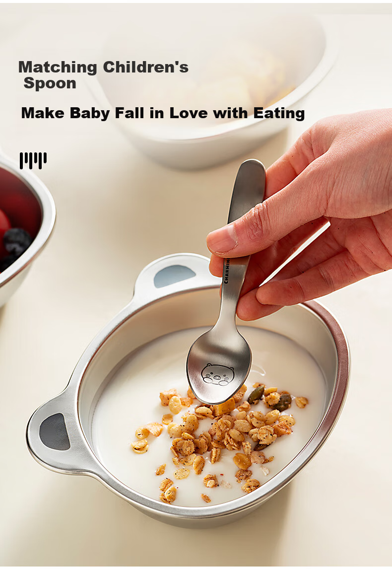OnlyCook 304 Stainless Steel Baby Food Bowl Children's Plate Cartoon Small Bowl Baby Tableware - Cute Bear 6