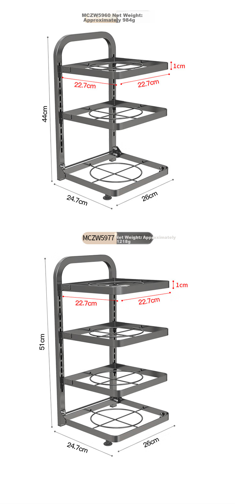 MAXCOOK Kitchen Storage Rack Under Sink Pot Rack, Organizer Floor-Standing Multi-Layer Countertop Shelf, Adjustable Three-Tier MCZW5960 10