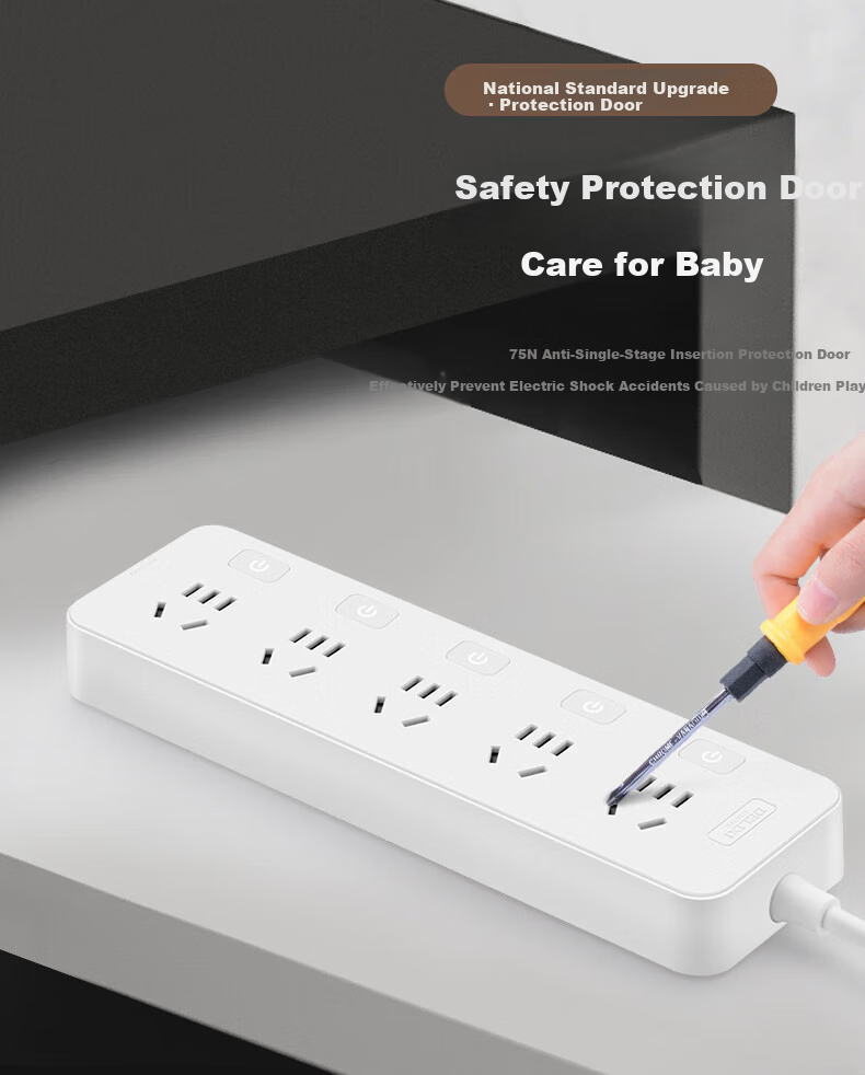 DELIXI National Standard Power Strip/surge Protector/power Bar/power Strip/power Board/power Strip/extension Cord/power Strip 6 Outlets with Master Switch, Total Length 1.8 Meters, Black 3