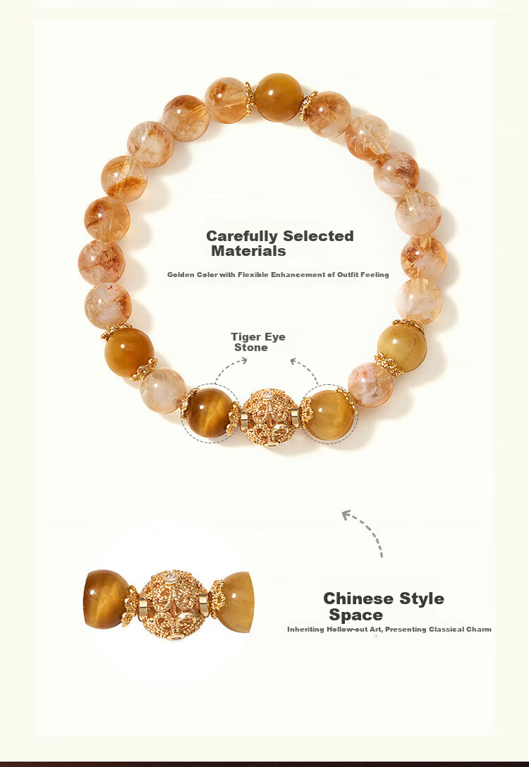 AJIDOU Women's Bracelet, New Chinese-Style Yellow Crystal Agate Beaded Bracelet, Luxurious And Elegant, New Year Gift, Goddess Day Present 3