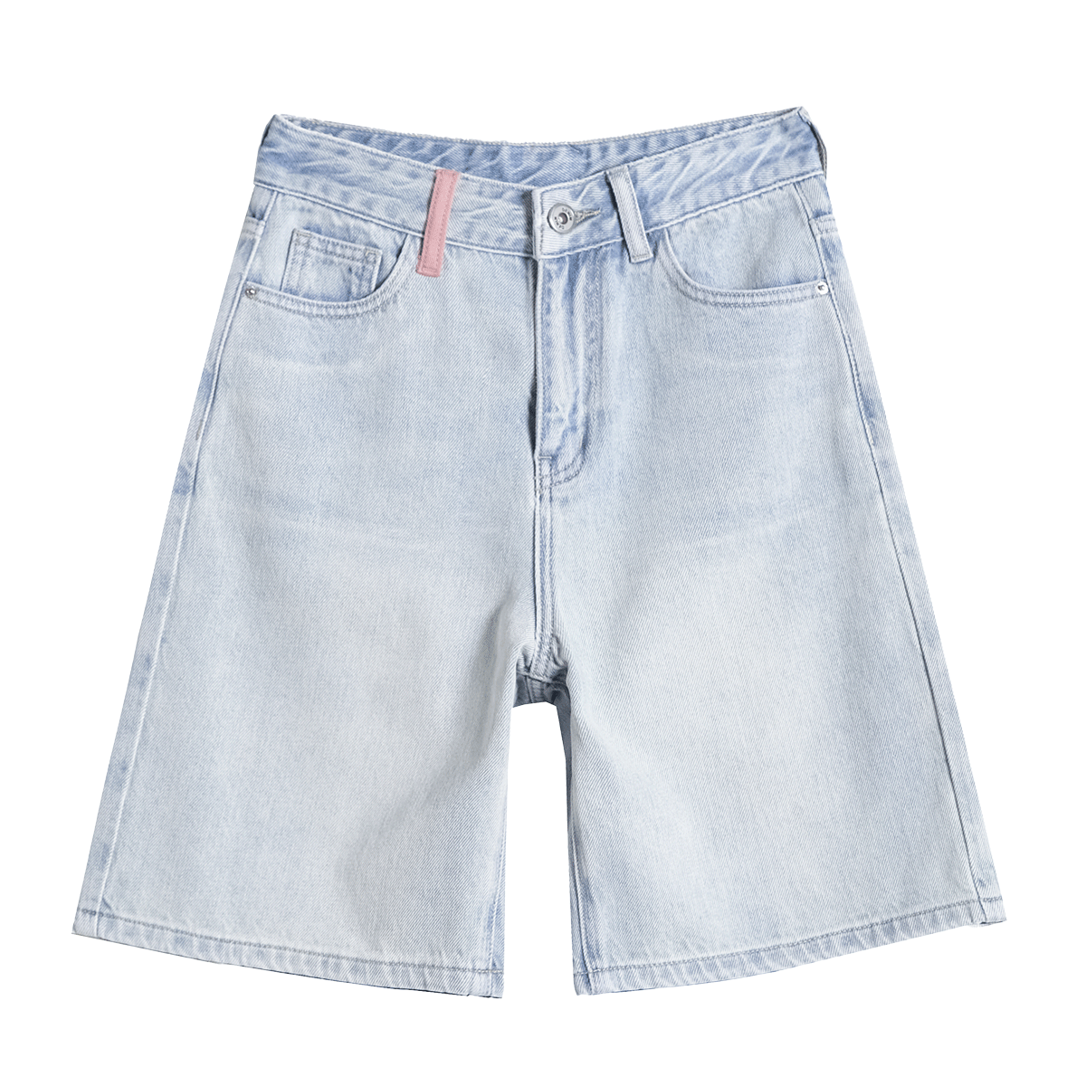 Dme Sweet Cool Girl Style Spring And Summer Contrasting Color Design Denim Knee-Length Pants, Women's Loose Non-Stretch Mid-Length Shorts, Light Blue, Size 26