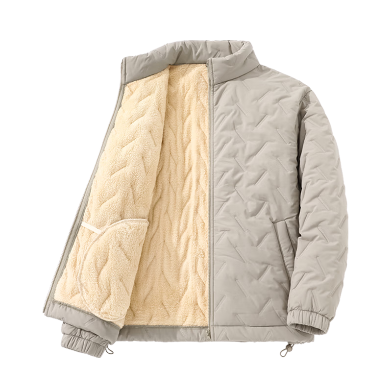 JEANSWEST LIFE Men's Winter Three-Protection Ultrasonic Cotton Jacket Windproof Stand Collar Fleece-Lined Thickened Cold-Resistant Warm Coat