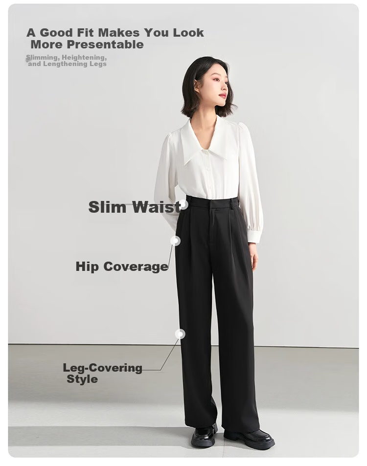 Bodexiaojie Women's Suit Pants, Formal Wear, Interview Attire, Petite Straight-Leg Wide-Leg Professional Draping Casual Black Trousers 4