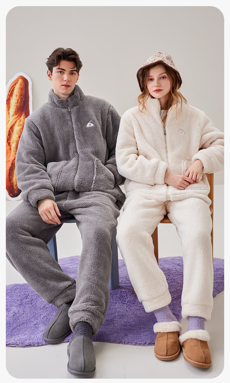 Fenteng Coral Fleece Couples Pajamas Autumn Winter Thickened Set Women's Wearable Flannel Men's Homewear 1