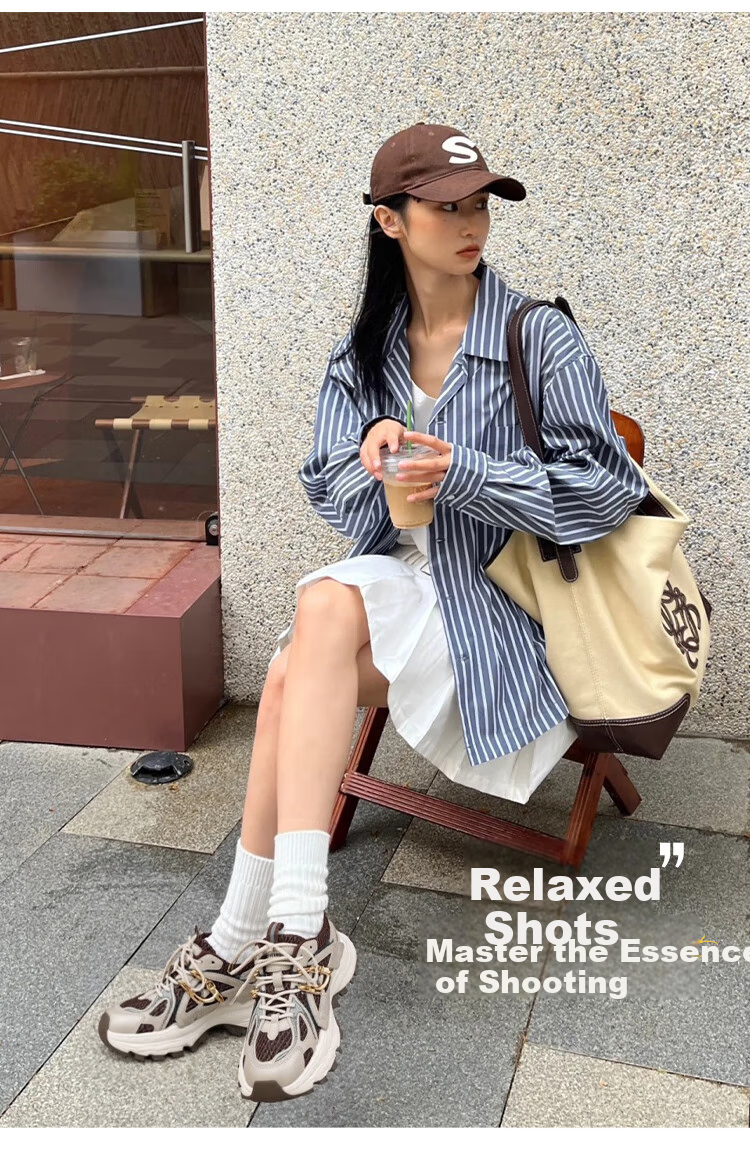 ZHR [Shen Yue Same Style] Thick Sole Dad Sneakers Women Height Increasing Casual Sports Shoes KS251F Gray Size 38 5