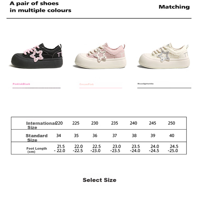 TTKJ Black Star Breathable Canvas Shoes for Women, Comfortable Thick-Soled Platform Sneakers, Soft-Soled Non-Fatiguing Versatile Sports Casual Shoes 18
