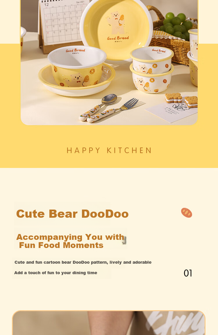 Kawasima Bear Dodo Cute Bowl And Plate Tableware Set for Home Use, Two-Person Dining 11-Piece Set 3