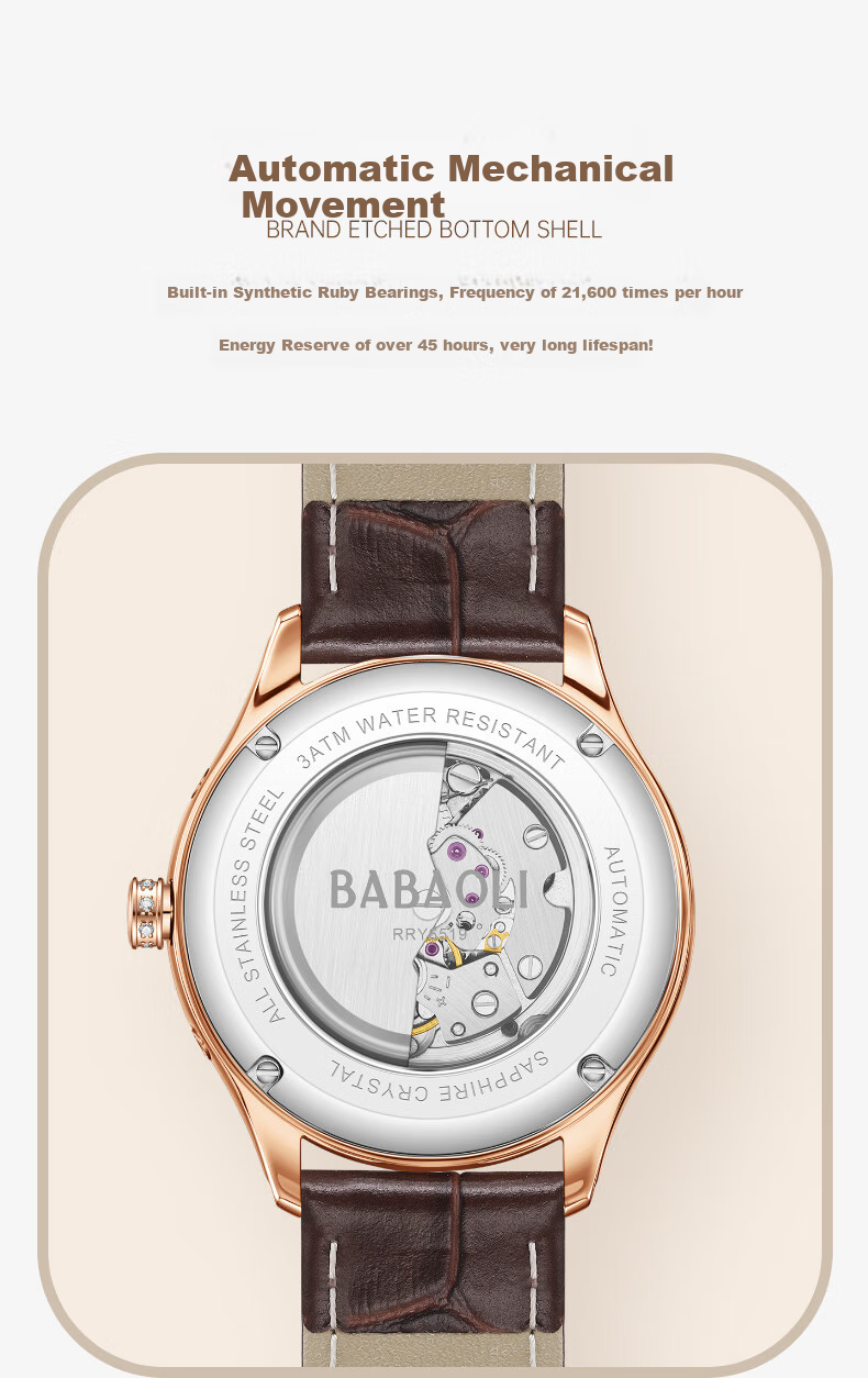 Babaoli Brand Women's Watch, Fully Automatic Mechanical Watch for Women, New Style Ladies' Watch, Light Luxury Niche Brand, Top Ten Birthday Gifts 10