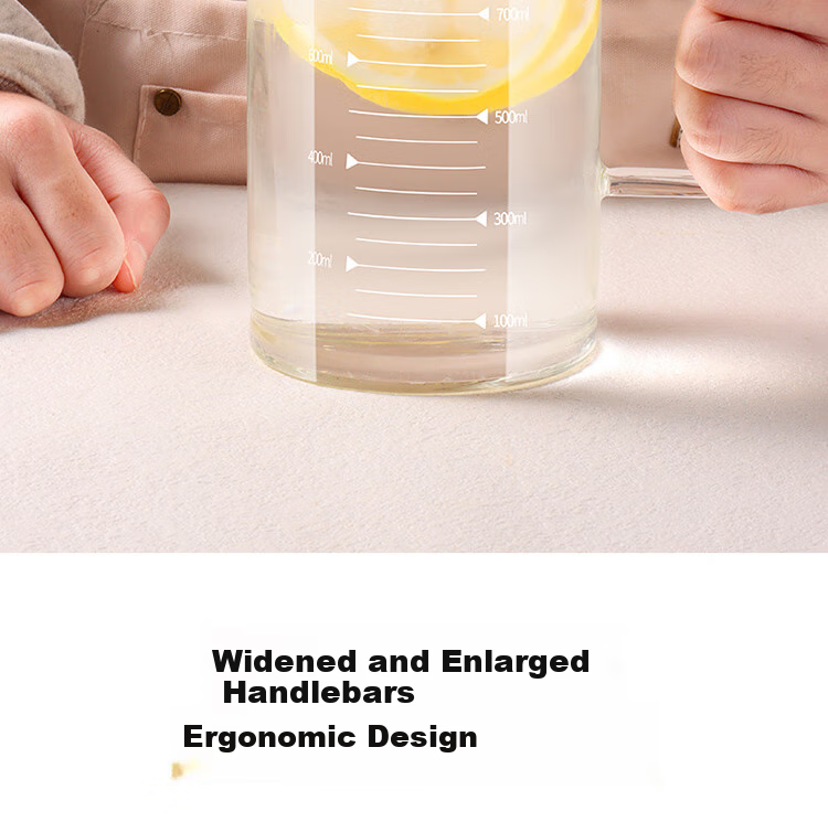 BJ High Borosilicate Glass Cup with Scale Measuring Cup Large Capacity Room Tea Cup Heat-Resistant Children's Water Cup 1000ml 8