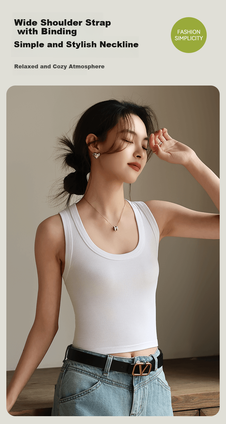 MiiOW Women's Camisole Tank Top [Racerback with Low Cut], Wide Shoulder Versatile Slim Fit Elastic Short T-Shirt, 2026 New White XL 2