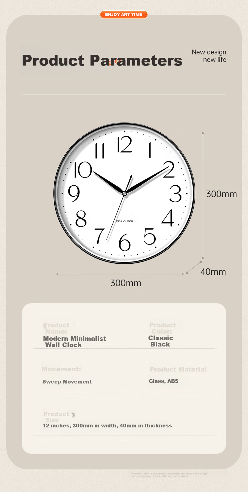 BBA [Quiet Time] Wall Clock, Simple Living Room Home Clock, Wall-Mounted Office Quartz Clock, 30cm 1