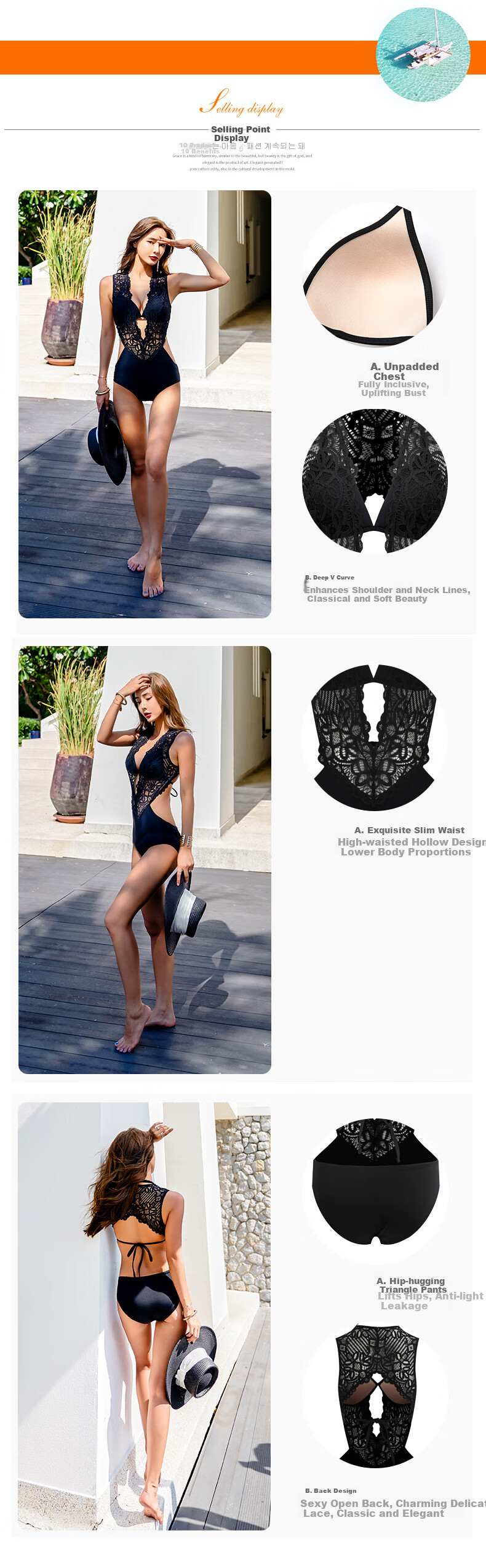 Sanqi One-Piece Swimsuit, Women's Bikini, Sexy Triangle Lace, Push-Up for Small Chest, Beach And Hot Spring Swimwear, 20042 Black XL 2
