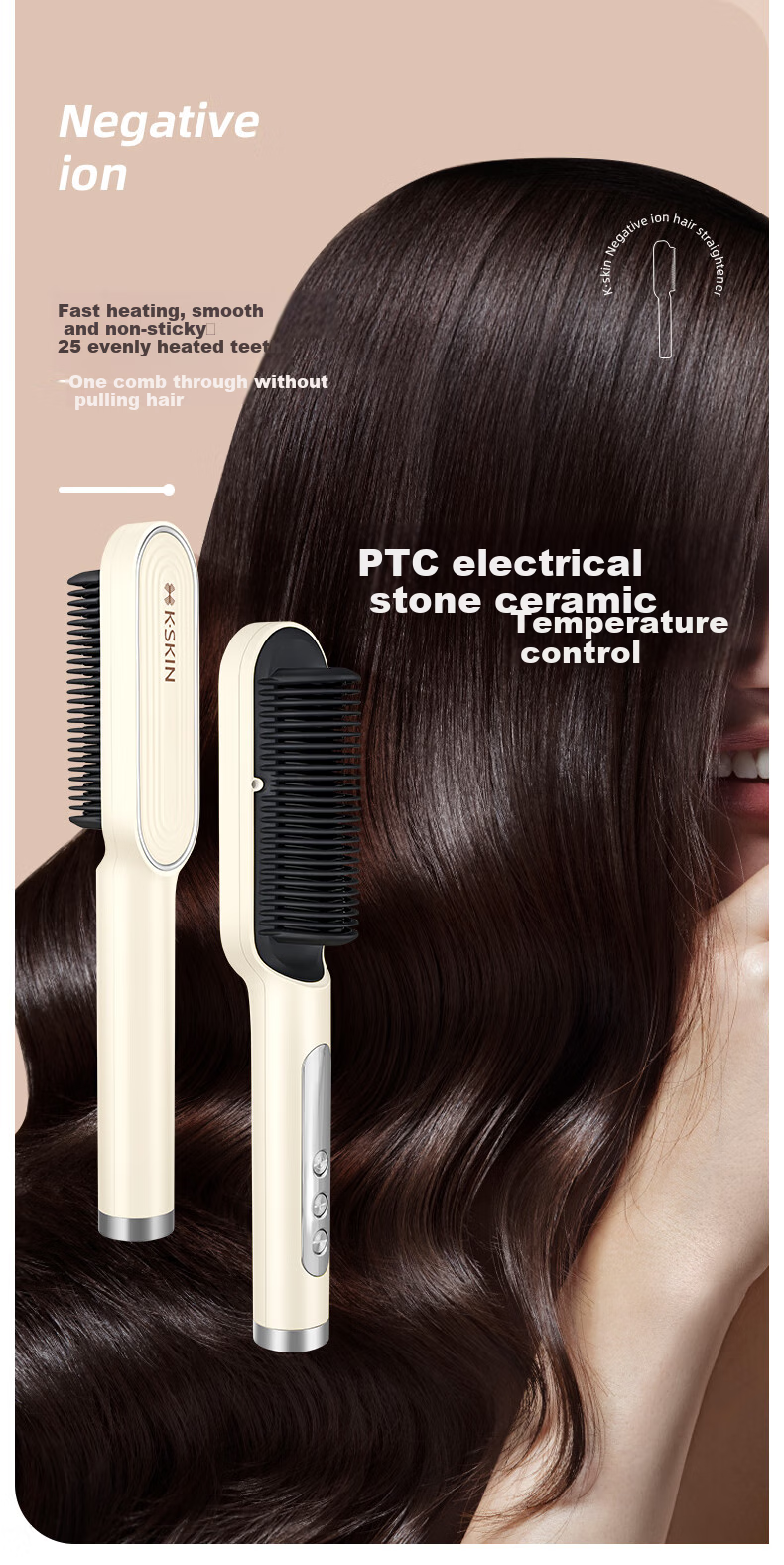 Jindao Ionic Straightening Brush, High Crown Volumizing Curling Iron, Anti-Frizz Flat Iron, Hair Styling Tool KD380K White Portable Travel Mid-Autumn Festival Gift Birthday Present 12