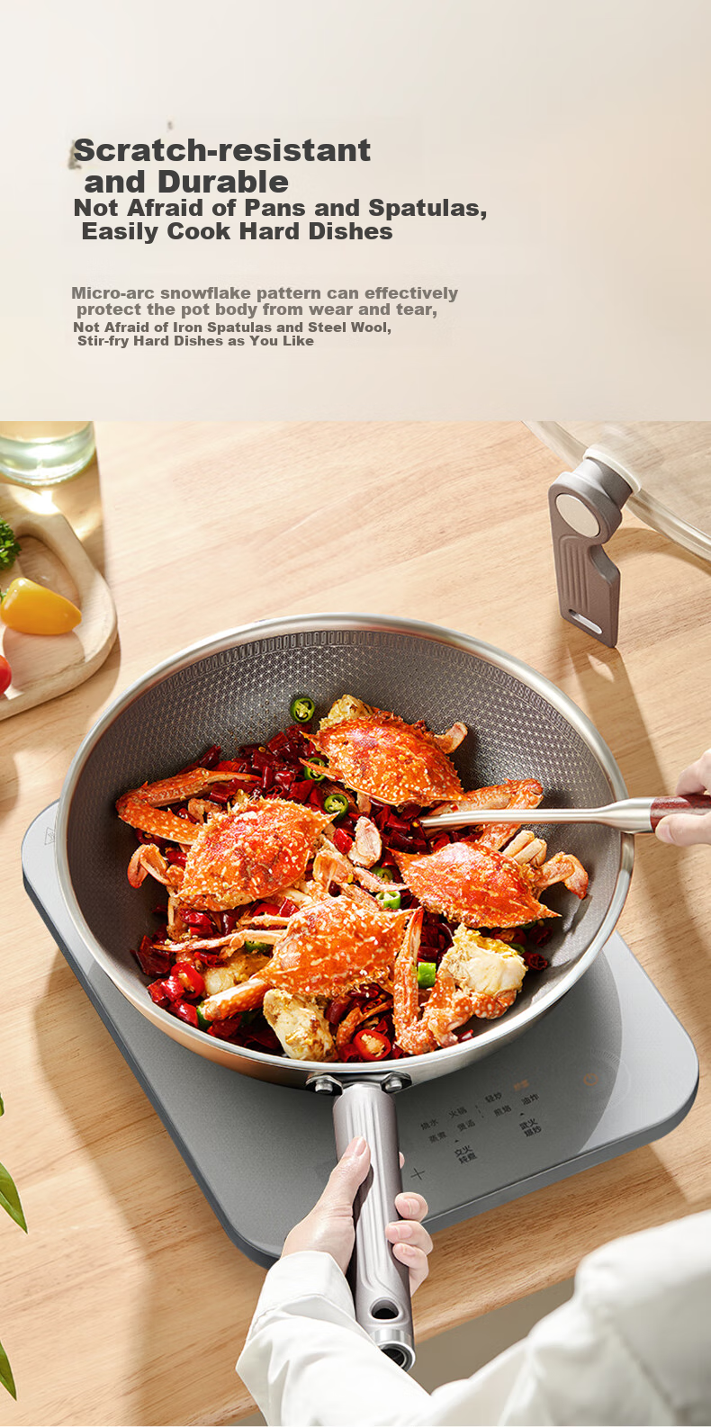 Midea Non-Stick Wok, Stir-Fry Pan, Induction Cooker Compatible, 304 Stainless Steel Pot, Gas Stove Ceramic Pan, Zero Fluorine Snowflake Non-Stick Core 15