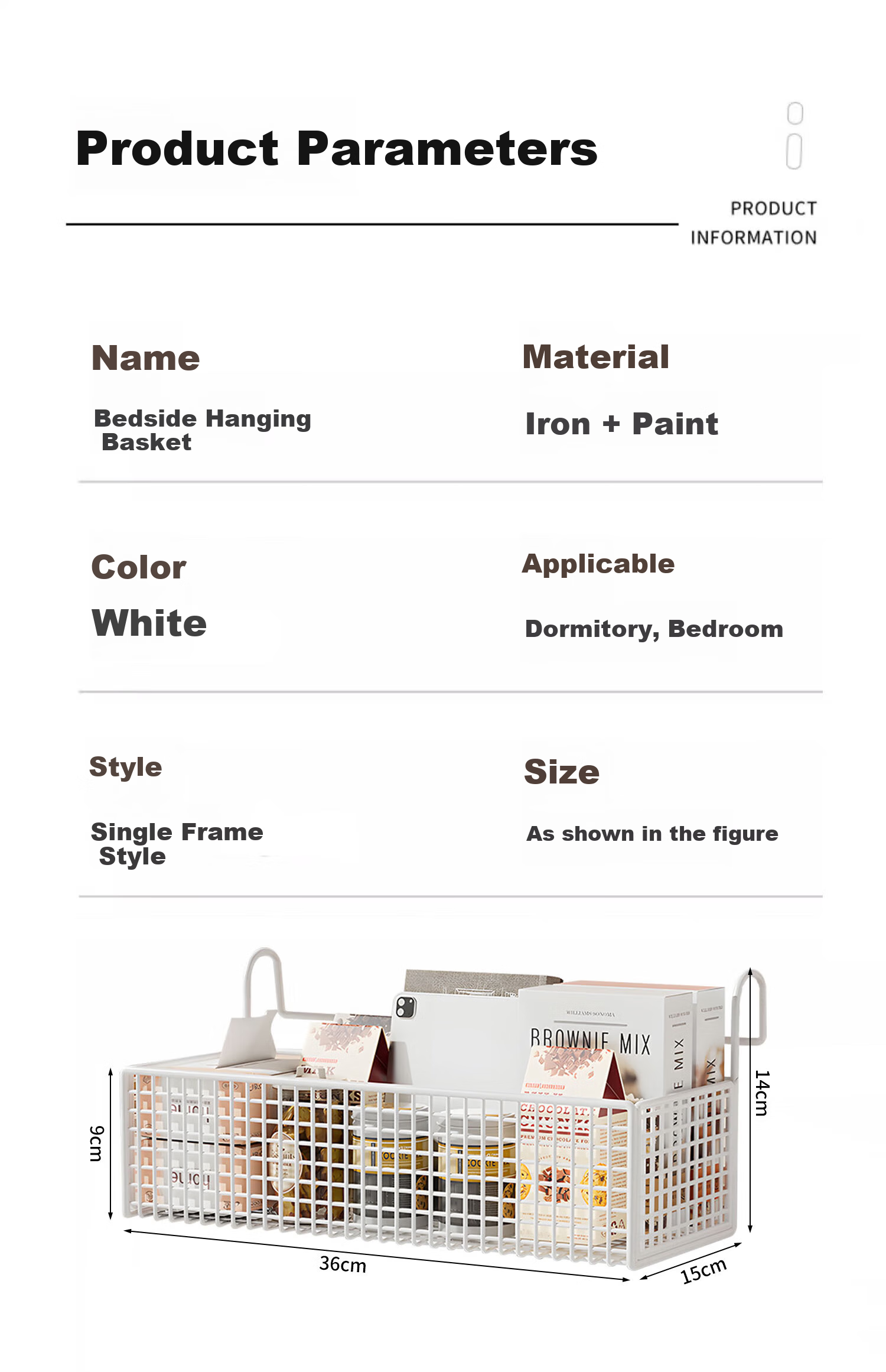 Bahainiao Bedside Storage Rack, Dormitory Bedside Hanging Basket, Over-Bed Storage Organizer, Hanging Super Strong Load-Bearing 8