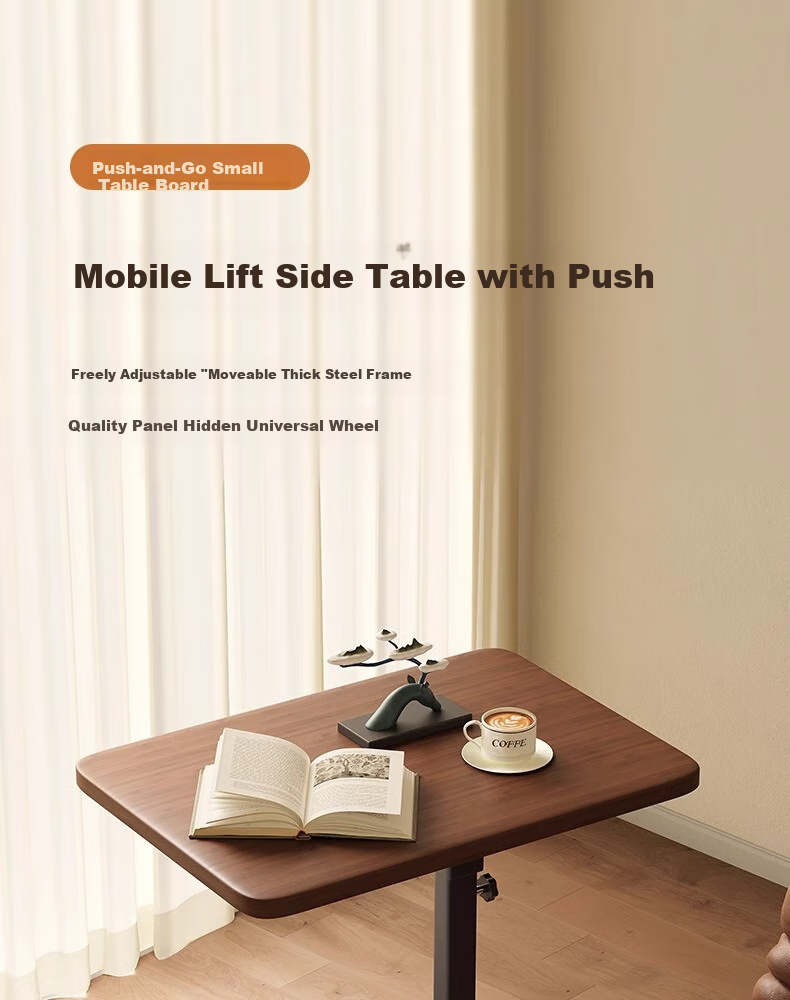 Milin Mobile Computer Desk, Adjustable Height Bedroom Study Desk, Bedside Table, Laptop Stand, Walnut Color with Black Frame 1