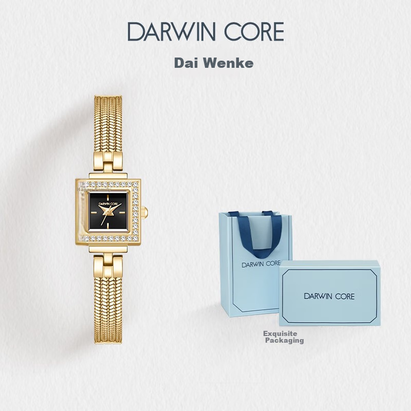 Женские часы Darwin Core, модель DC20129, кварцевые, круглый циферблат, черный, золотистый
