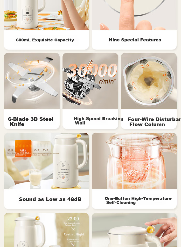 Joyoung Home Use 0.6L Easy-To Small Capacity Soy Milk Maker, 316L Stainless Steel Inner Tank, Blender Food Processor DJ06X-D2526Pro 2