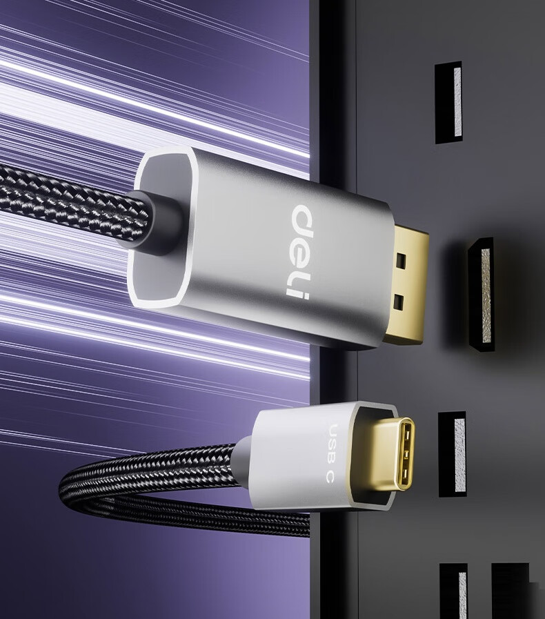 Deli Type-C to DP 2.1/1.4 Video Cable 16K Ultra HD Thunderbolt 4/5 Adapter USB-C Connector 360Hz High Refresh Rate Cable 1.5m AF320U-15 7