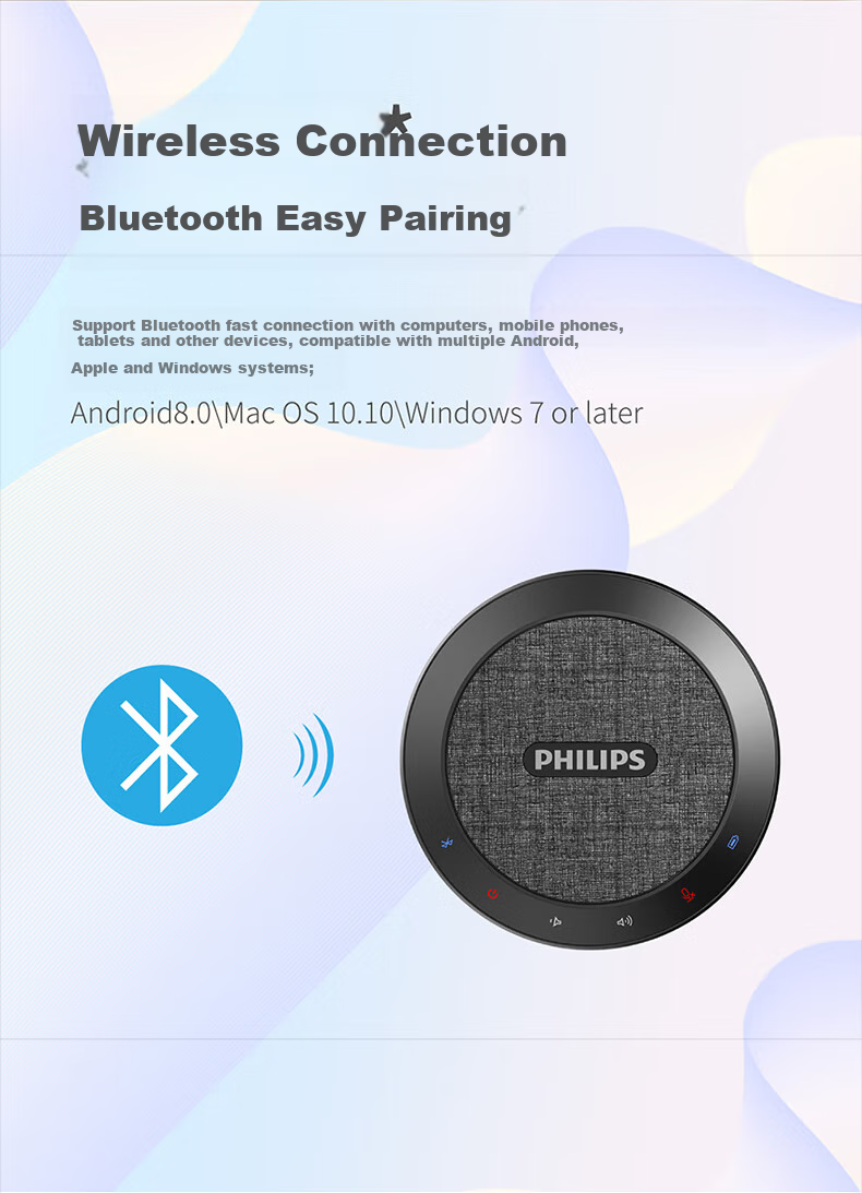PHILIPS PSE0401 Desktop Conference Microphone, Wireless Bluetooth Connected Smart Noise-Cancelling Computer Omnidirectional Microphone Speaker, All-In Conference Audio System for Lectures 6