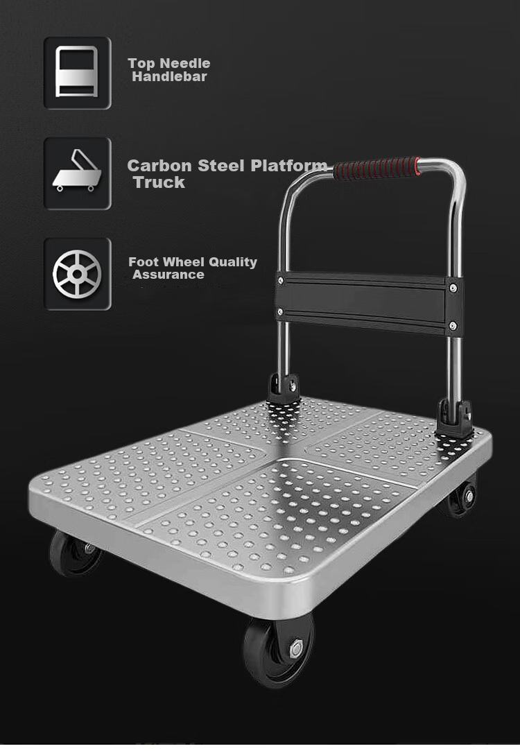 Paiying Steel Plate Flatbed Cart, Small Push Cart, Cargo Trolley, Hand Truck, Small Trailer, Folding Transport Cart, 70*42cm 4