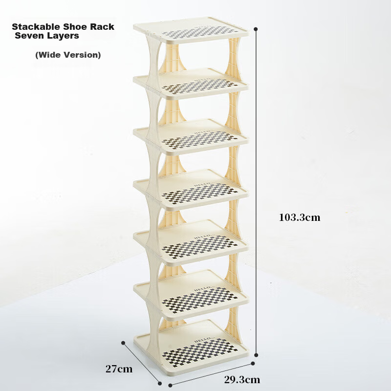 Yijia Shoe Rack, Simple Shoe Rack, Multi-Layer Shoe Cabinet for Home Entrance And Foyer, Checkered Pattern - Seven Layers - Widened Versio