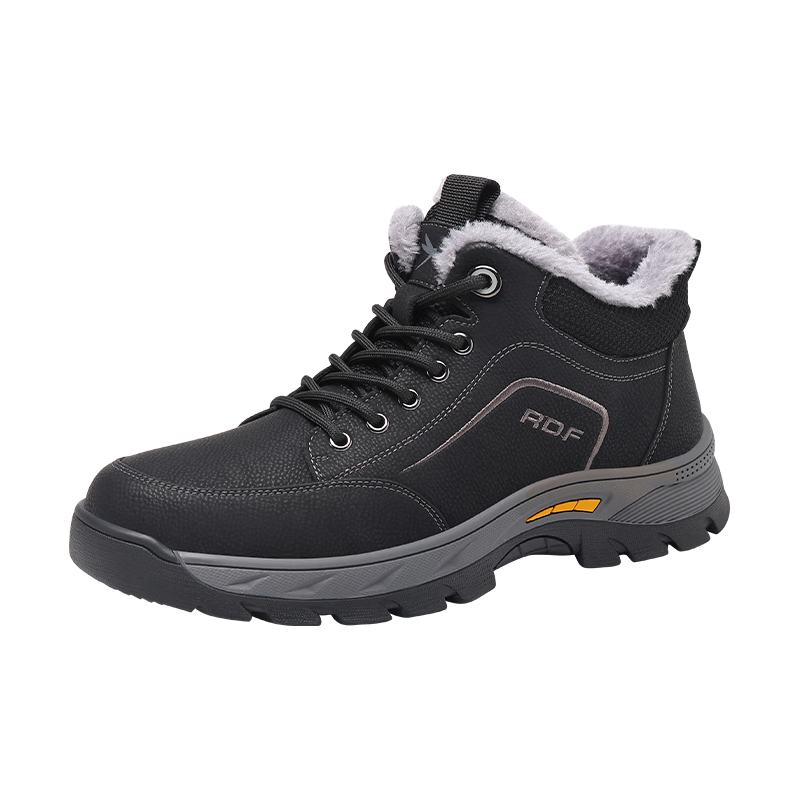 Red Dragonfly Men's Winter Snow Boots Fleece Lined Warm Cotton Shoes Non-Slip Fashion Middle-Aged Dad Cotton Shoes EXD451271 Black Gray Size 43