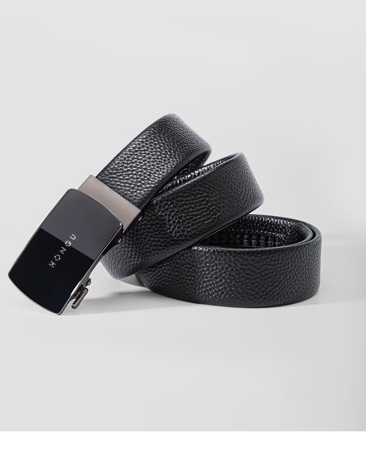 HONGU Men's Genuine Leather Automatic Buckle Belt Casual Waistband Youth Pants Belt Gift Box 120cm New Year Birthday Gift 14