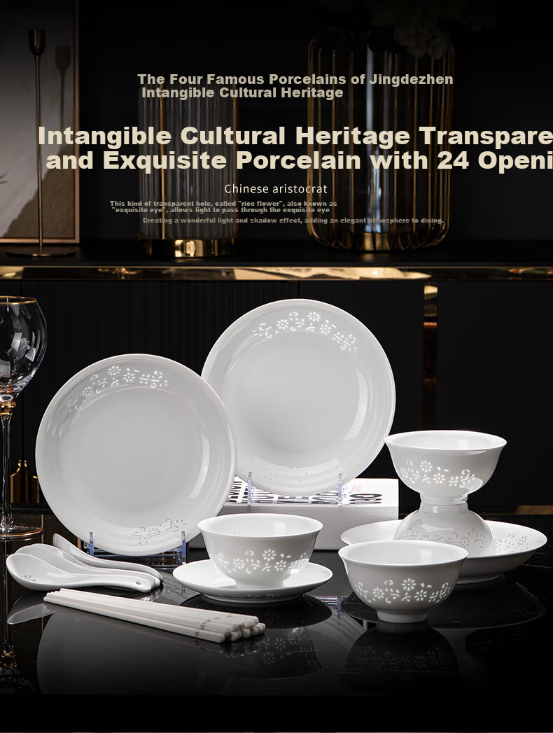 Jingde Story Jingdezhen Exquisite White Porcelain Tableware Underglaze Color Ceramic Bowl and Plate Set Premium Home Dining Set Housewarming Gift 1