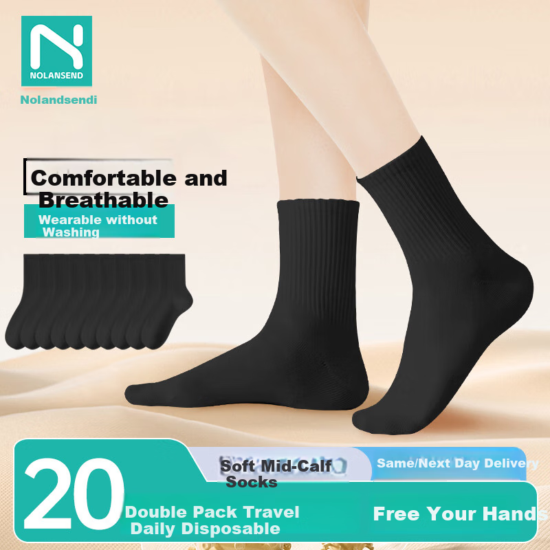 NOLANSEND Disposable Socks for Men And Women, 7A Antibacterial Daily Wear Socks, Travel Portable Pack, Sweat-Absorbing Breathable Mid-Calf Socks, 20 Pairs