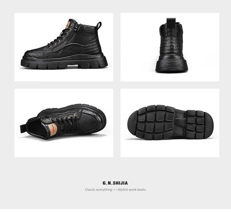 Bull Family Martin Boots Men Autumn Winter New Thick Sole Wear-Resistant Work Boots Trendy Retro Casual Outdoor Hiking Shoes 16