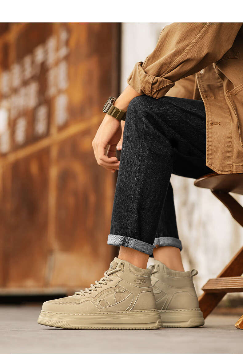 Bull Family Martin Boots Men Autumn Winter New High-Top Sports Casual Shoes Trendy Fashion Thick-Soled Height-Increasing Men's Work Boots 20