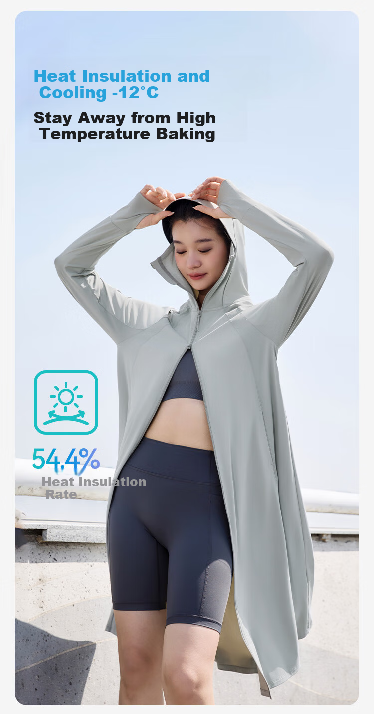 JD Original Long Sun Protection Clothing for Women, Breathable Ice Silk Cool-Feeling UV Protection Jacket Full Body Sun Protection Garment, Black, XS 10