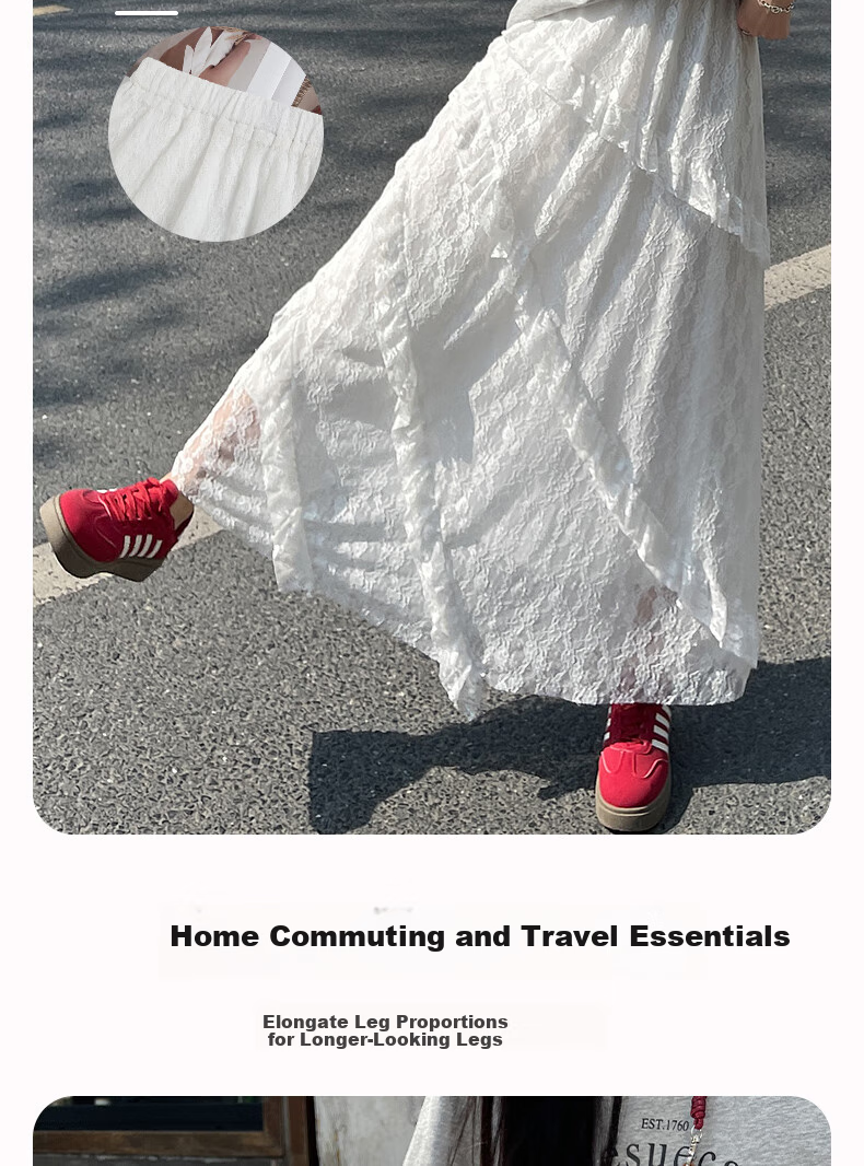 LangSha White Midi Skirt for Women, Summer New Style Versatile High-Waist A-Line Long Skirt with Design-Inspired Patchwork Lace Cake Skirt 7