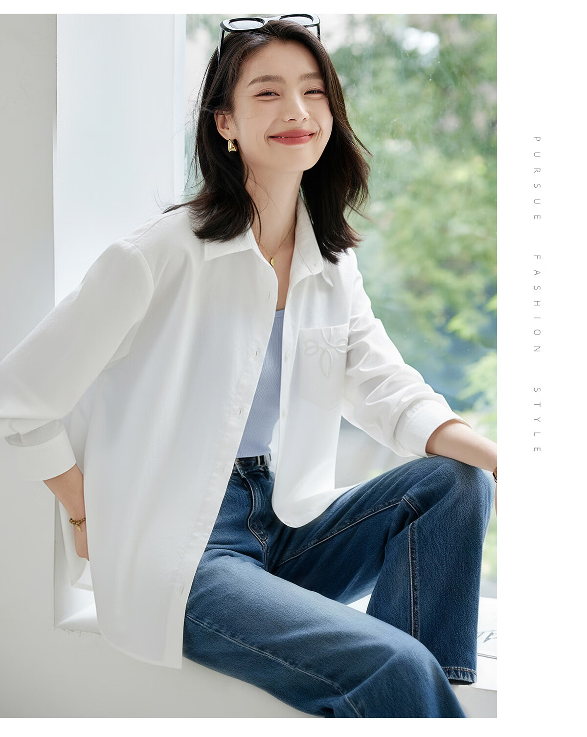 Chushen Women's Spring and Autumn Long Sleeve Shirt Embroidered Pocket Design Loose Simple Commuter Blouse S143C2031 21