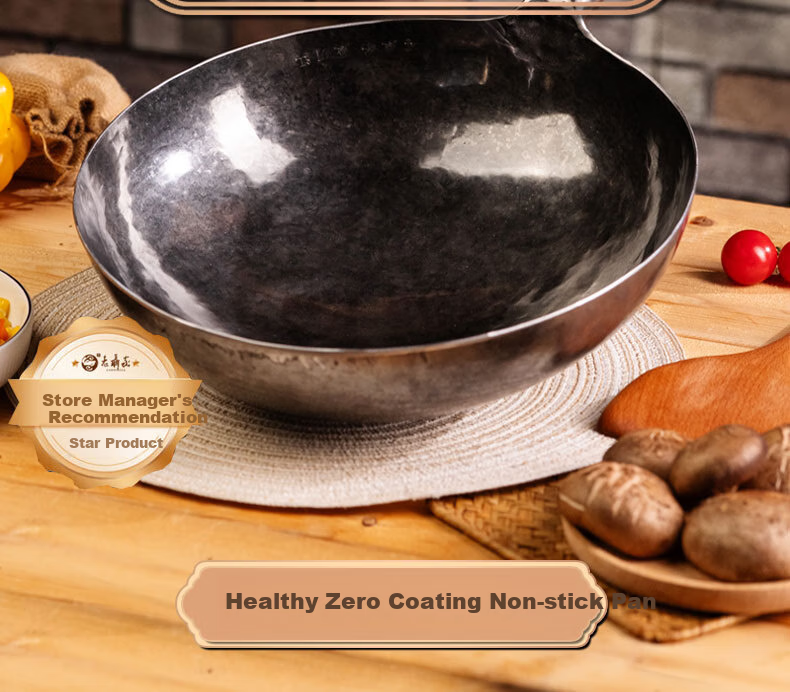 Laoniejia Black Iron Wok for Home Cooking, Zhangqiu Handmade Iron Pan, Traditional Non-Coated Non-Stick Pan (Zhang Zunzhong/Xu Lingxian) 32cm 4