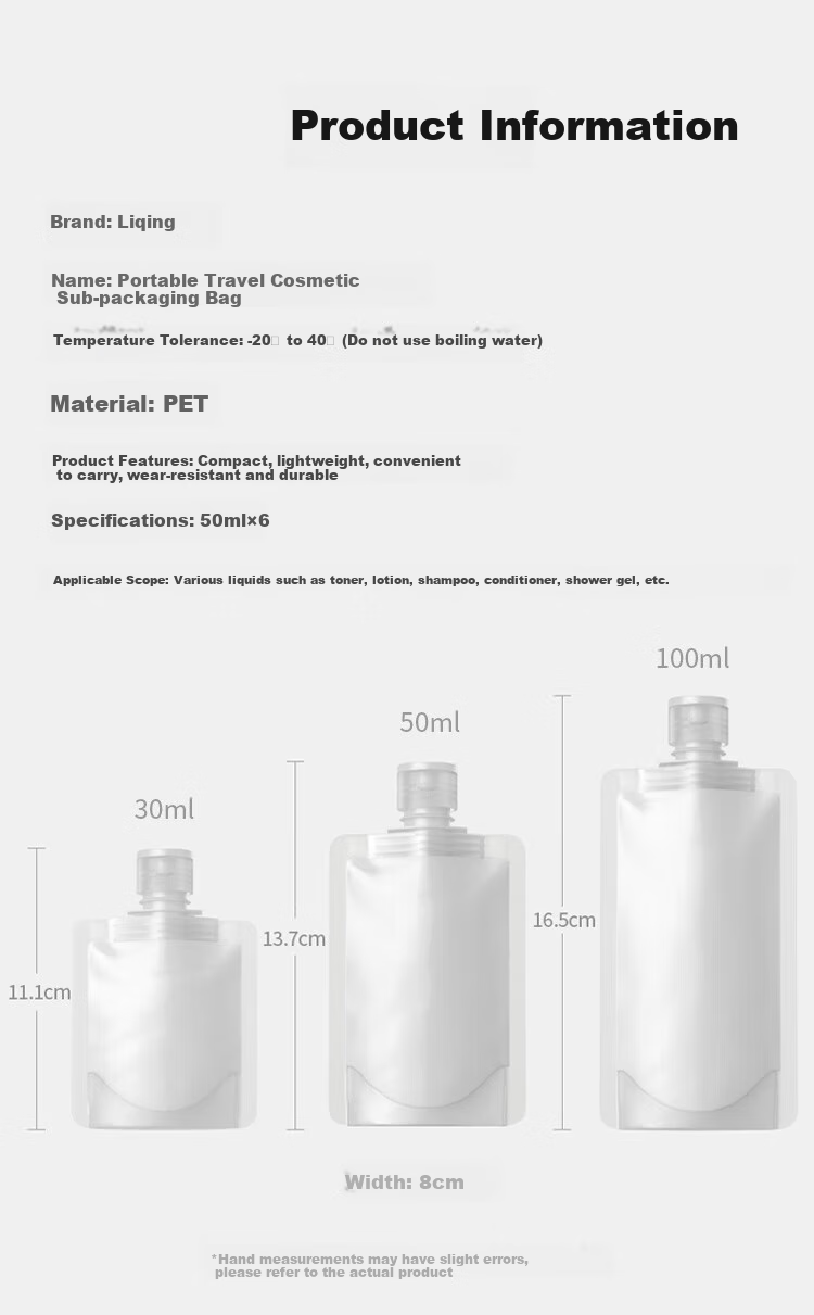 Liqing Portable Travel Cosmetic Dispensing Bags, 50ml*6 Pieces, Disposable Dispensing Bottles, Liquid Storage Bags 2